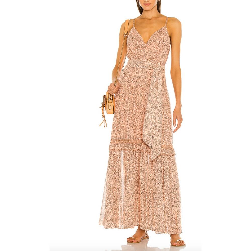 Simkhai Gia Printed Crinkle Silk Chiffon Tiered Maxi Spaghetti Strap Dress